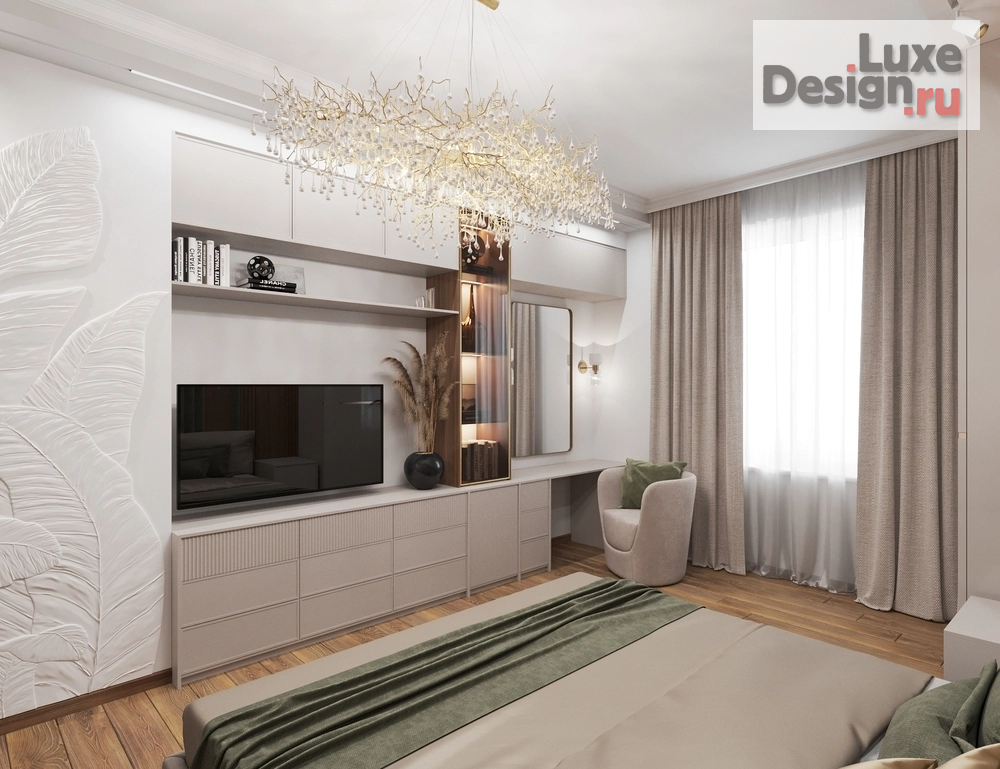 Дизайн интерьера коттеджа "Визуализация спальни в коттедже г.Хабаровск КП Лукашово" (фото 3)