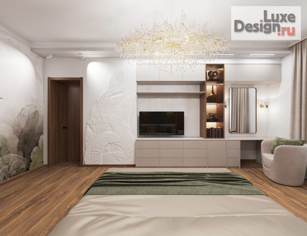Дизайн интерьера коттеджа "Визуализация спальни в коттедже г.Хабаровск КП Лукашово" (фото 1)